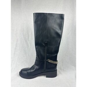 A New Day Women Black Knee High Boots Gold Chain Detail Side Zip Size 11